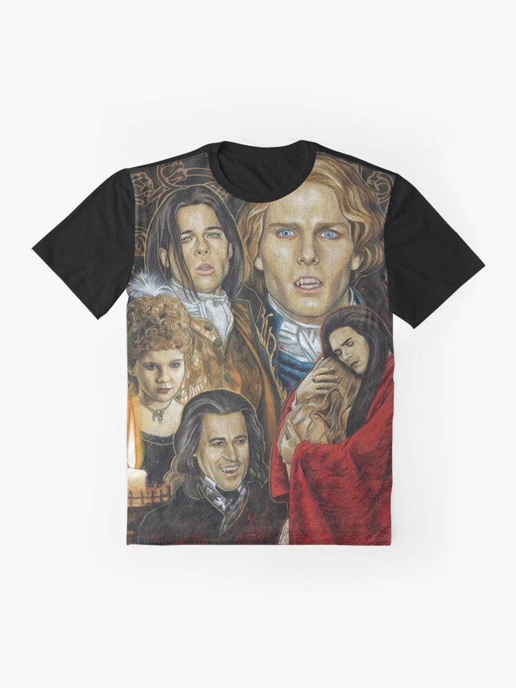 "Interview with the Vampire" inspired graphic t-shirt with vampire, movie, and horror elements - Flat lay