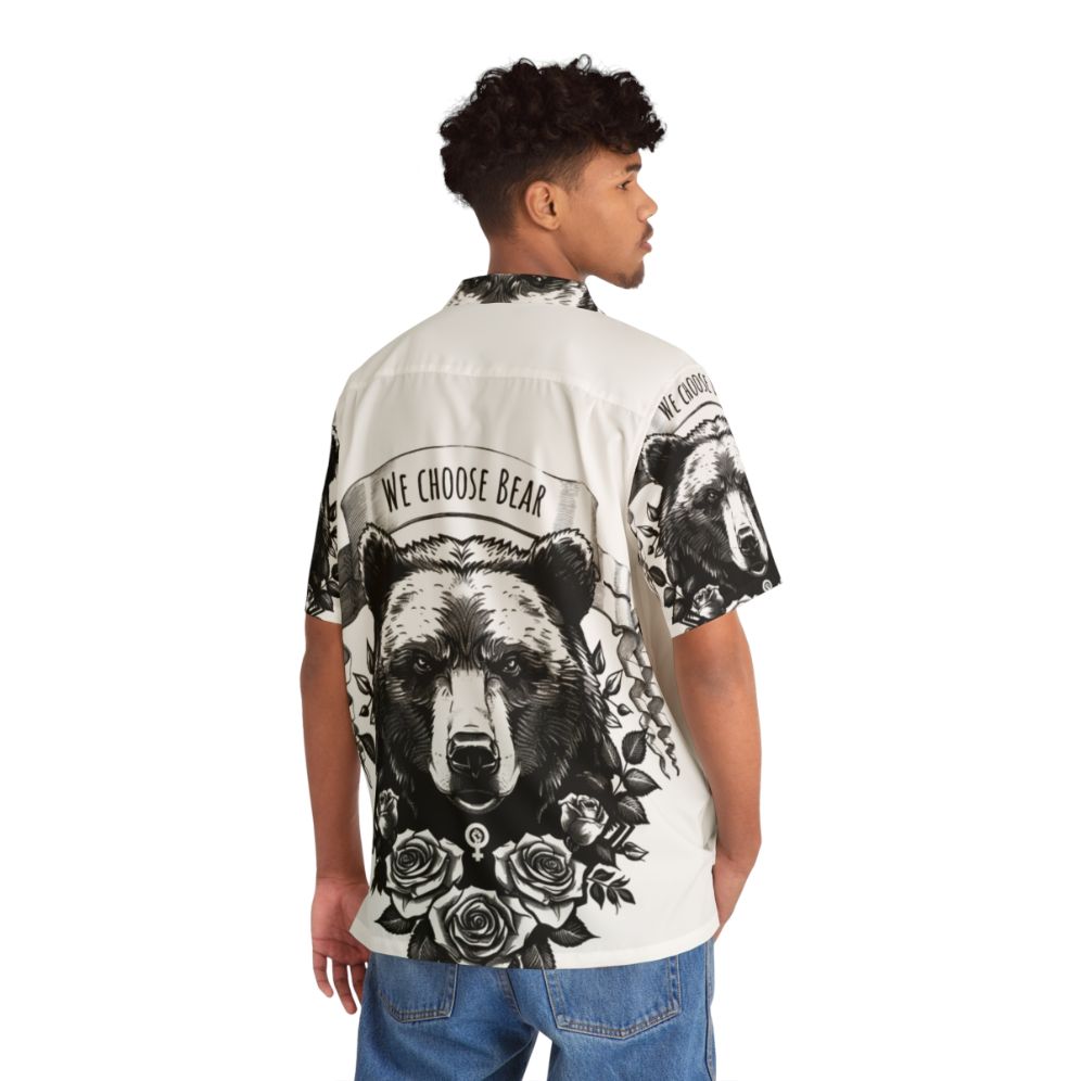 Stylish Hawaiian shirt featuring a bear design, representing female empowerment - People Back