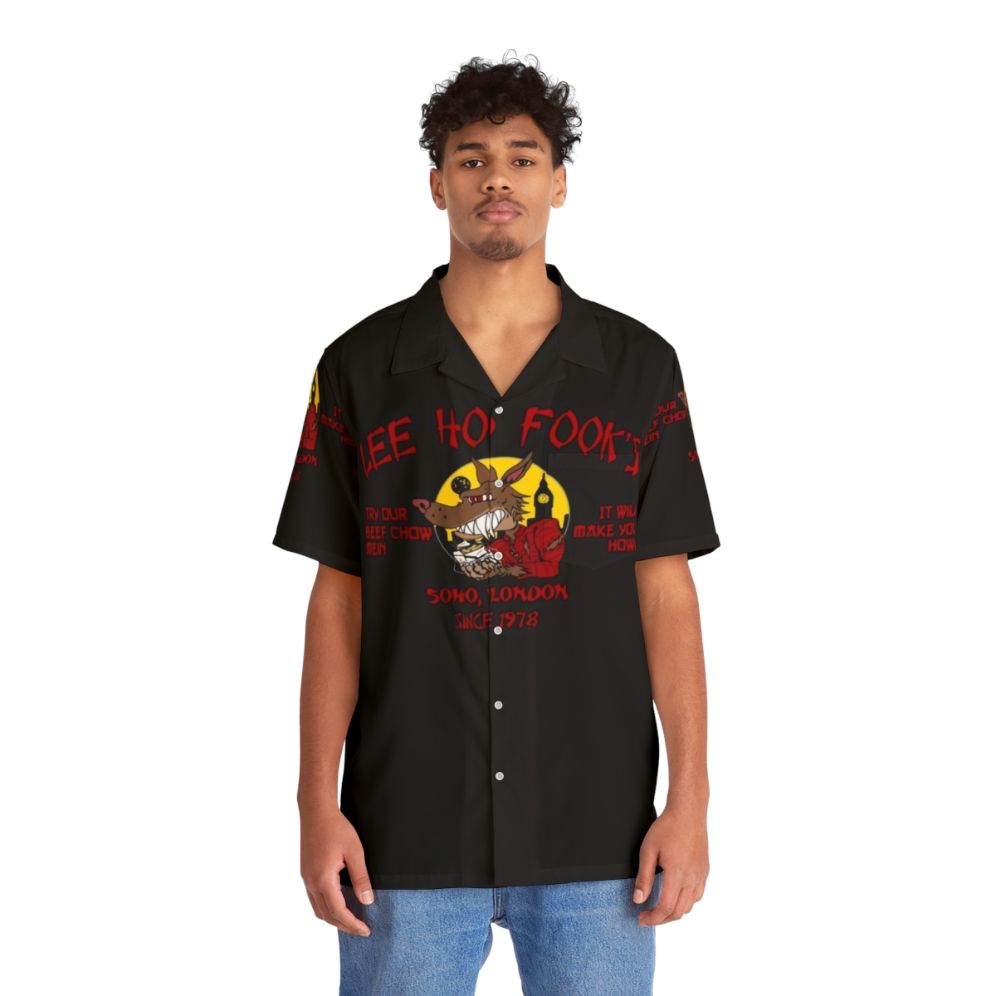 Vintage Hawaiian shirt with werewolf and horror music design - People Front