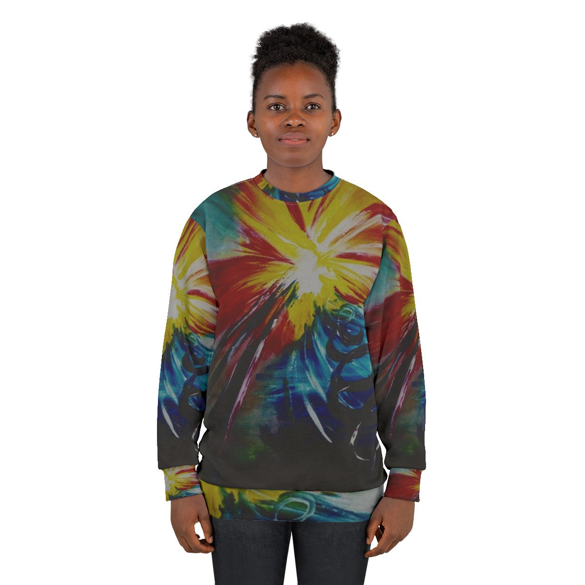 Bipolar Sweatshirt with Abstract Artistic Design Depicting Emotional Extremes - women