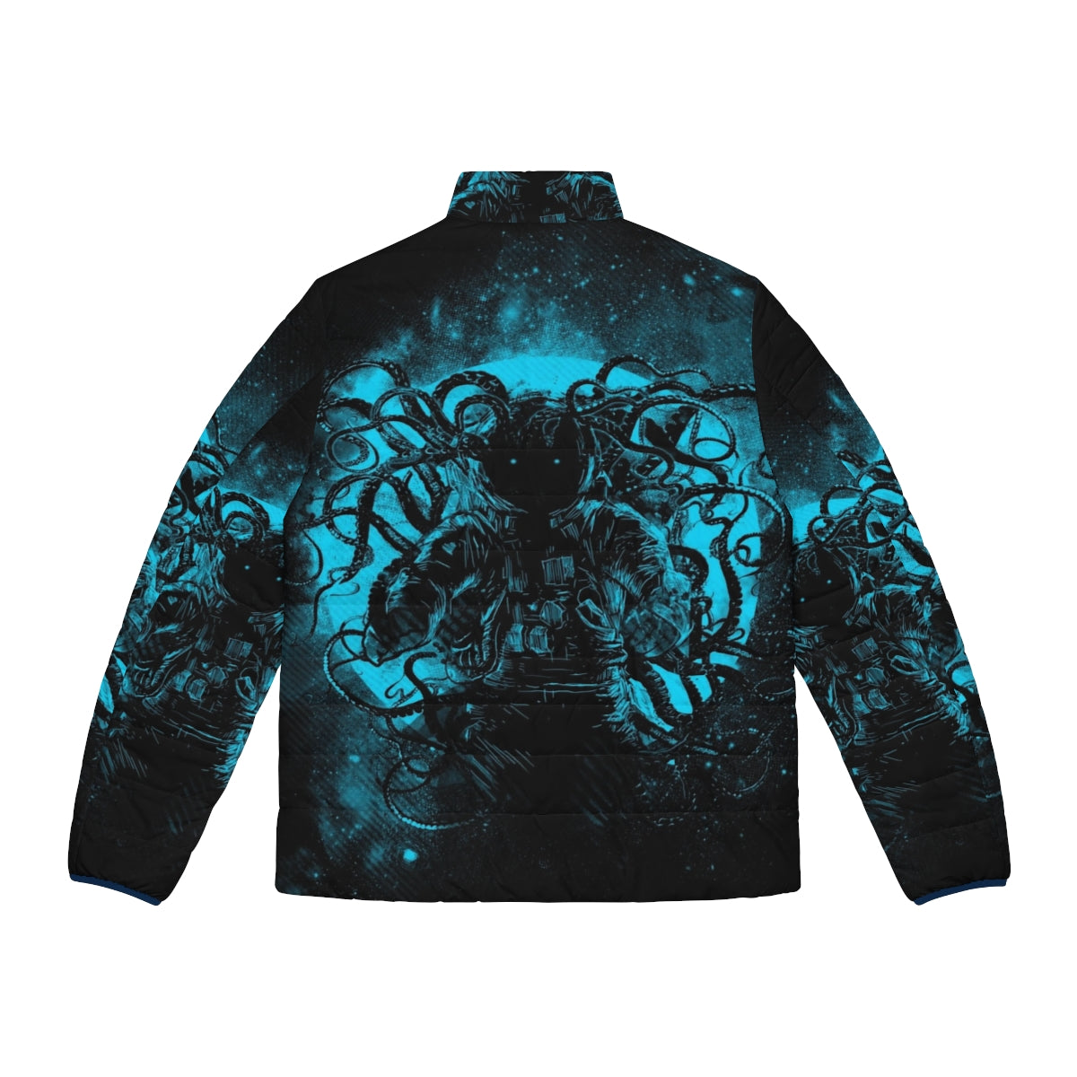 Puffer jacket with cosmic horror design, featuring Cthulhu-inspired tentacles and deep space elements - Back