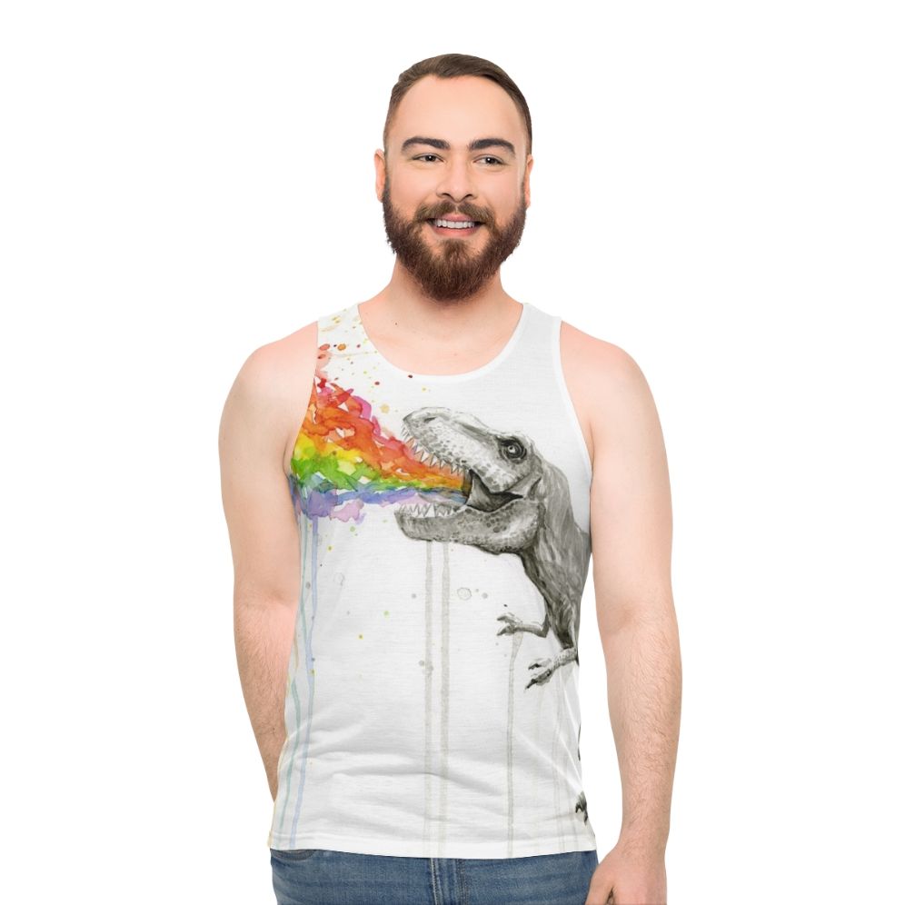 Dinosaur rainbow watercolor unisex tank top - men