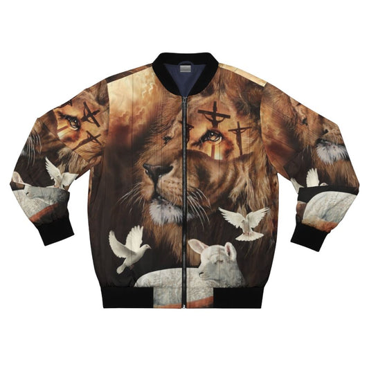 Christian bomber jacket featuring the Lion of Judah and the Lamb of God