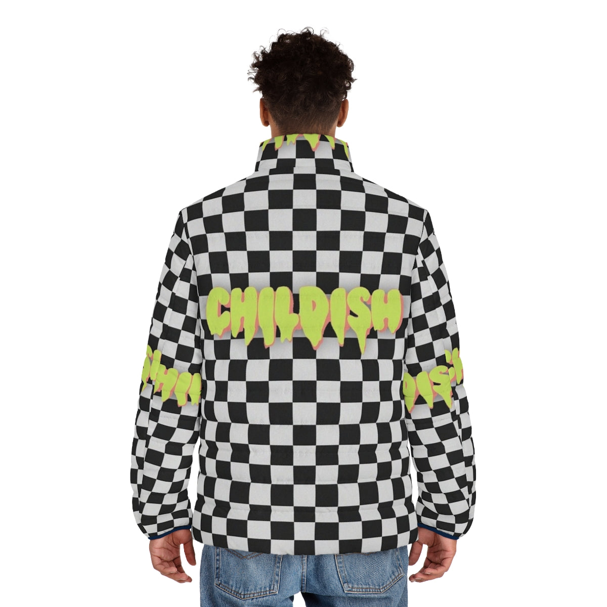 Tgfbro Childish Puffer Jacket with Bold Graphic Design - men back