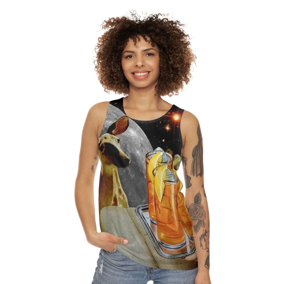 Retro deer unisex tank top with collage art design - women