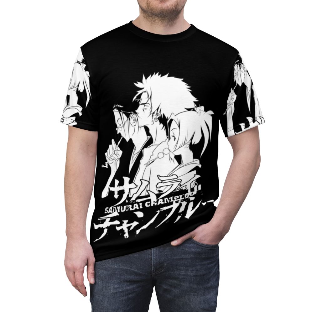 Samurai-inspired anime art t-shirt featuring characters from the popular Samurai Champloo series - men front