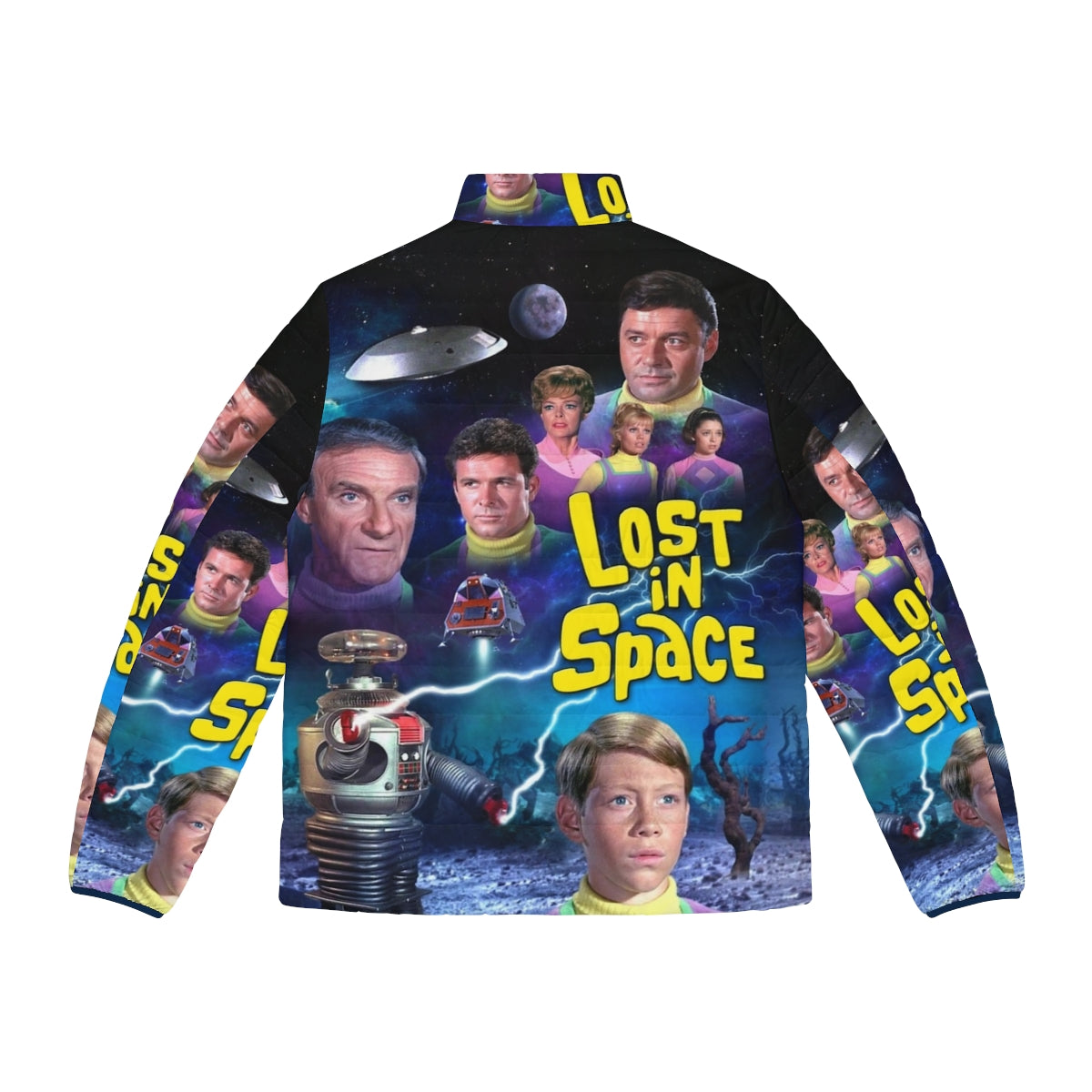 Lost In Space Season 3 Puffer Jacket featuring the show's logo and space exploration imagery - Back