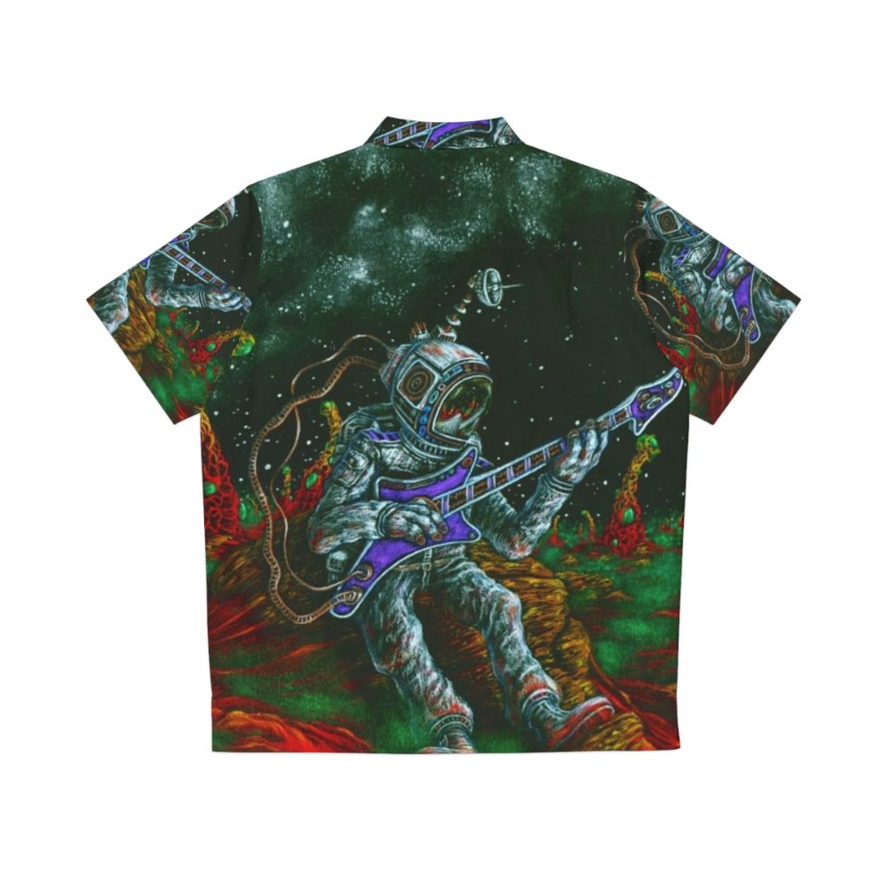 Music-inspired Hawaiian shirt with guitar and sci-fi elements - Back