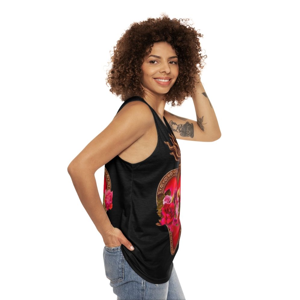 Red sacred heart and immaculate heart unisex tank top - women side