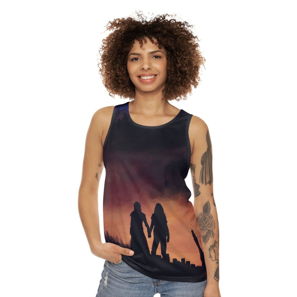 The 100' unisex tank top with Clarke Griffin and Lexa Commander design - women