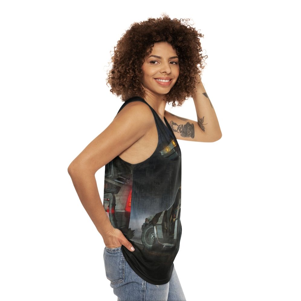 Unisex retro tank top with Back to the Future and Delorean design - women side