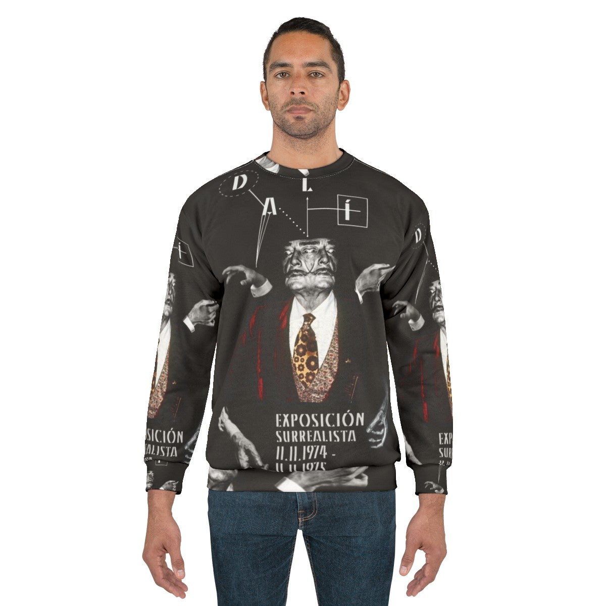 Salvador Dali surreal portrait on a black sweatshirt - men