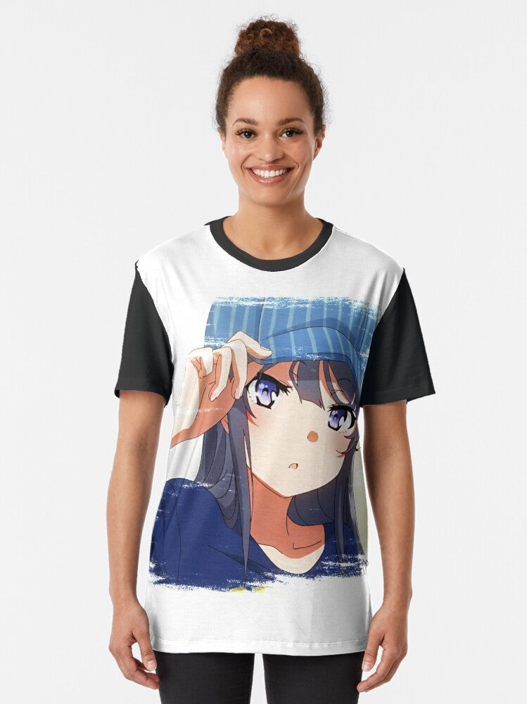 Mai Sakurajima from the anime "Rascal Does Not Dream of Bunny Girl Senpai" on a graphic t-shirt - Women