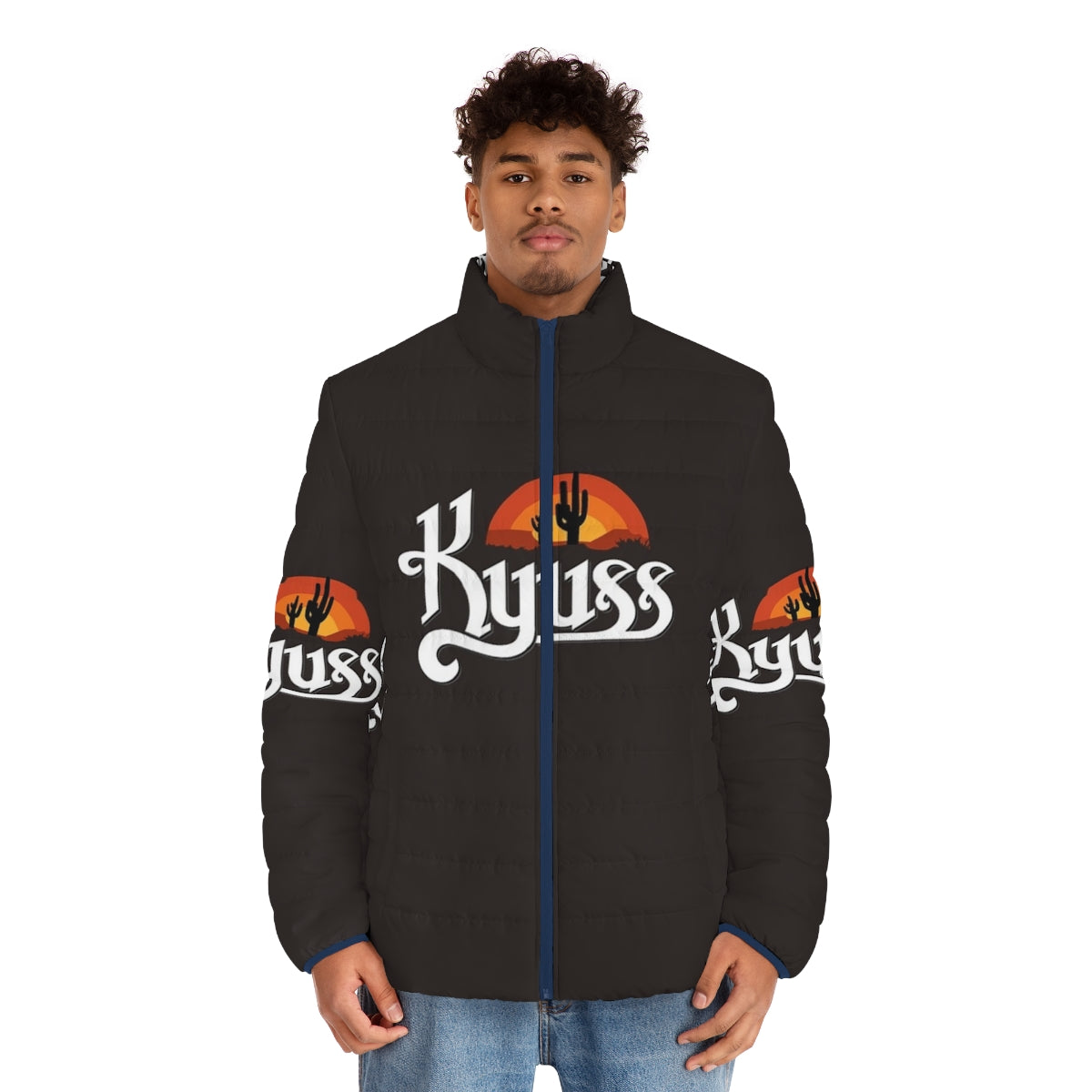 Kyuss stoner rock puffer jacket with band logo - men front