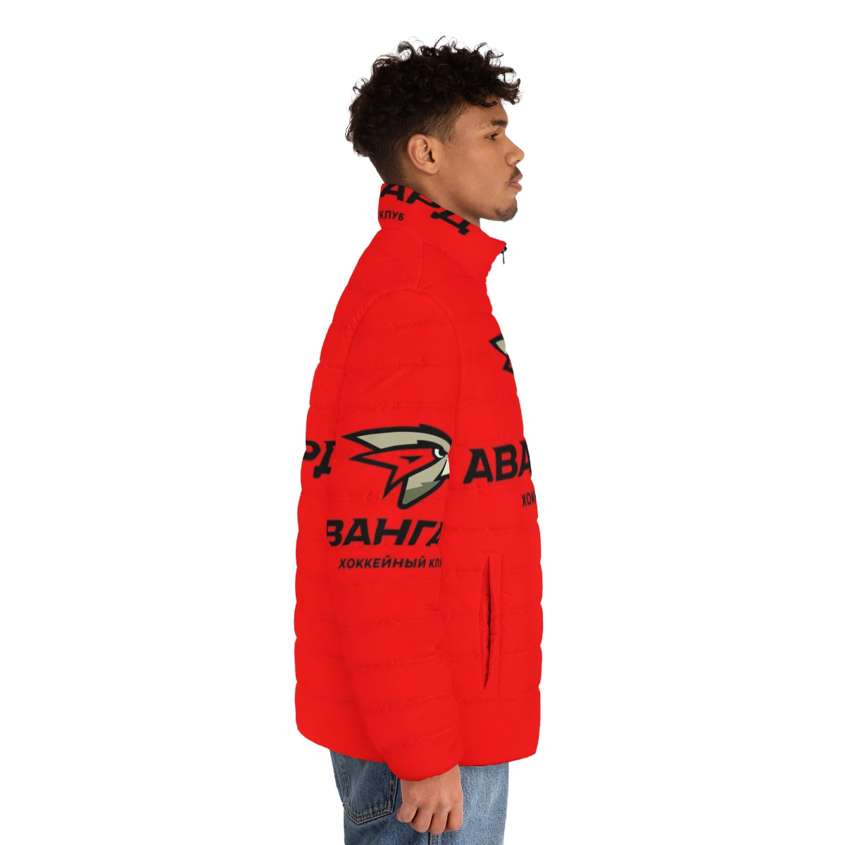 Avangard Omsk logo puffer jacket for ice hockey fans - men side right