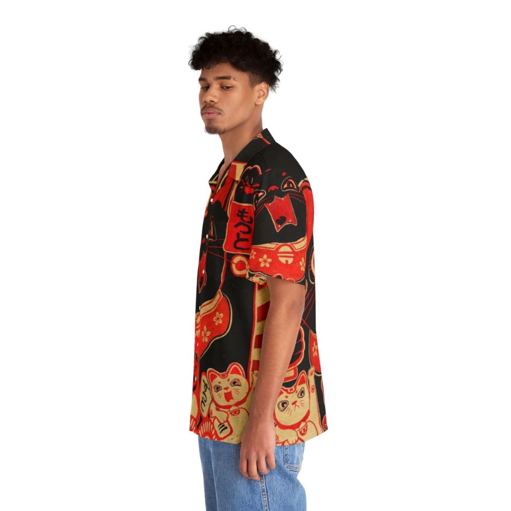 Quirky retro Hawaiian shirt with a lucky cat revolution design - People Left