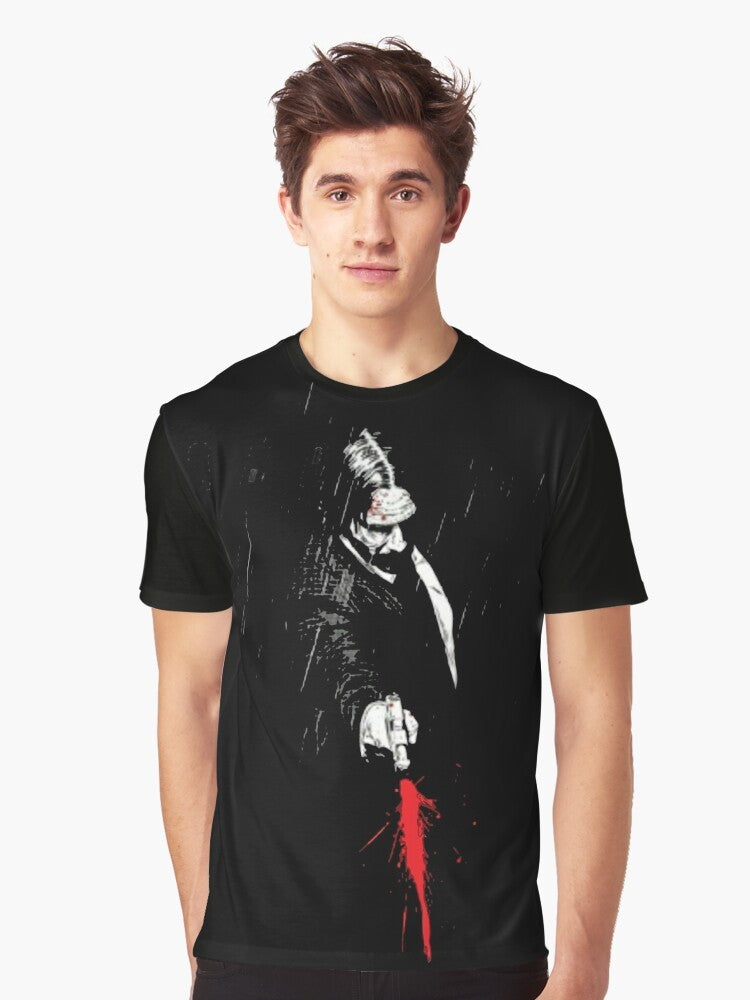 Baba Yaga graphic t-shirt design featuring a blood-red illustration - Men