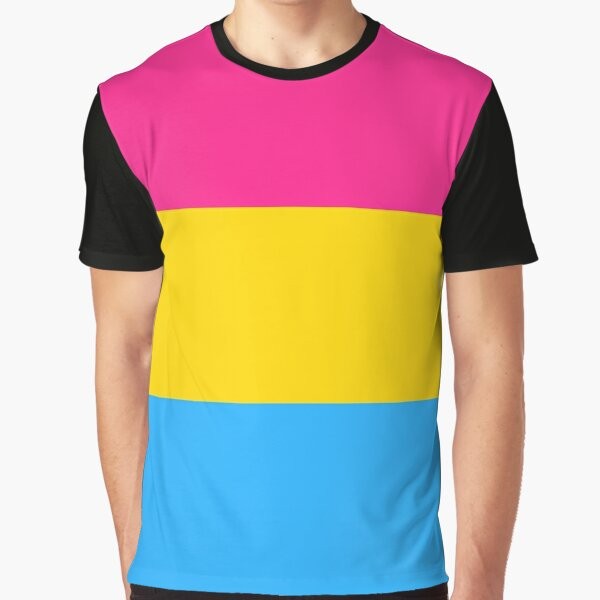 Vibrant pansexual pride flag design on a graphic t-shirt