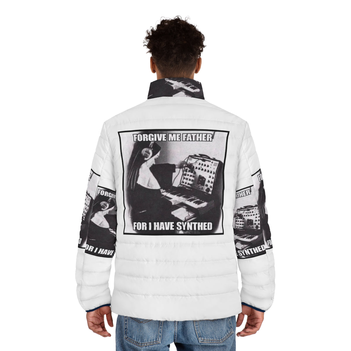 The Weeknd 'Forgive Me Father' Puffer Jacket featuring XOTWOD music quotes and hip hop inspired fashion - men back