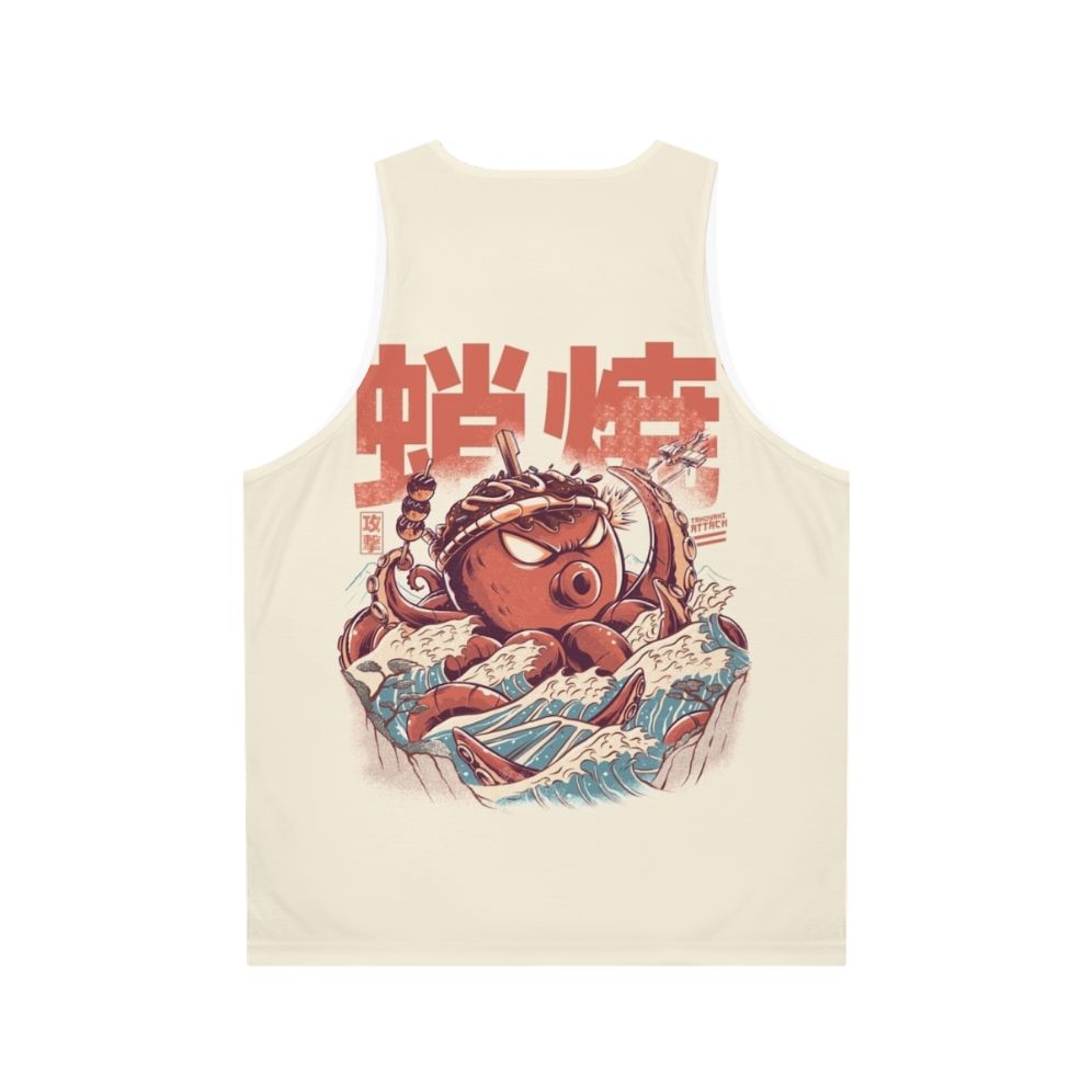 Vintage-style takoyaki monster attack graphic tank top - Back