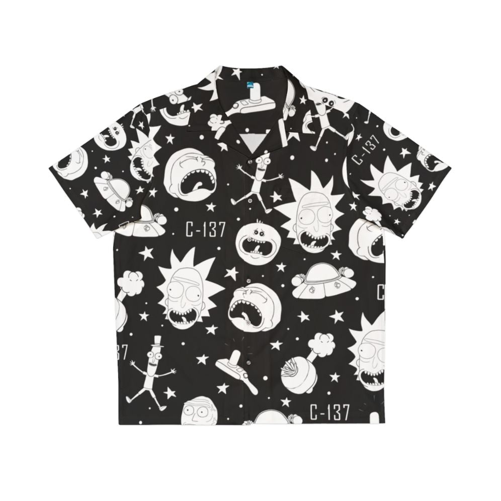 Rick and Morty Black and White Pattern Hawaiian Shirt