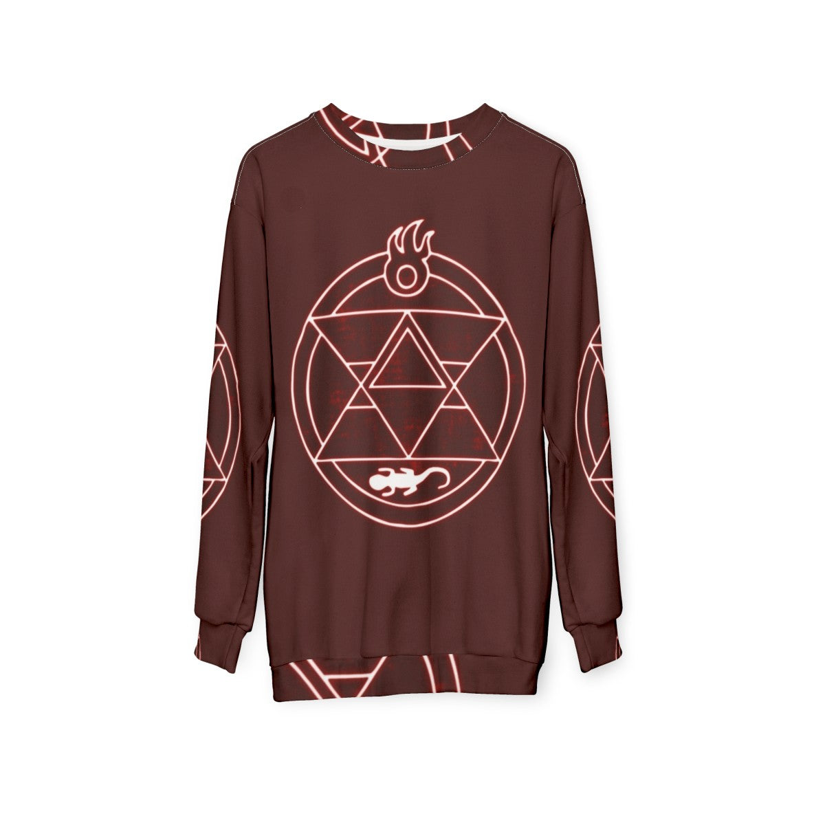 Flame Alchemist Sweatshirt with Roy Mustang design - hanging