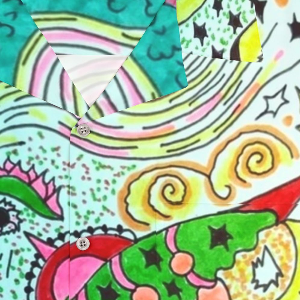 Vibrant cosmic Hawaiian shirt with angelic visionary design - Detail