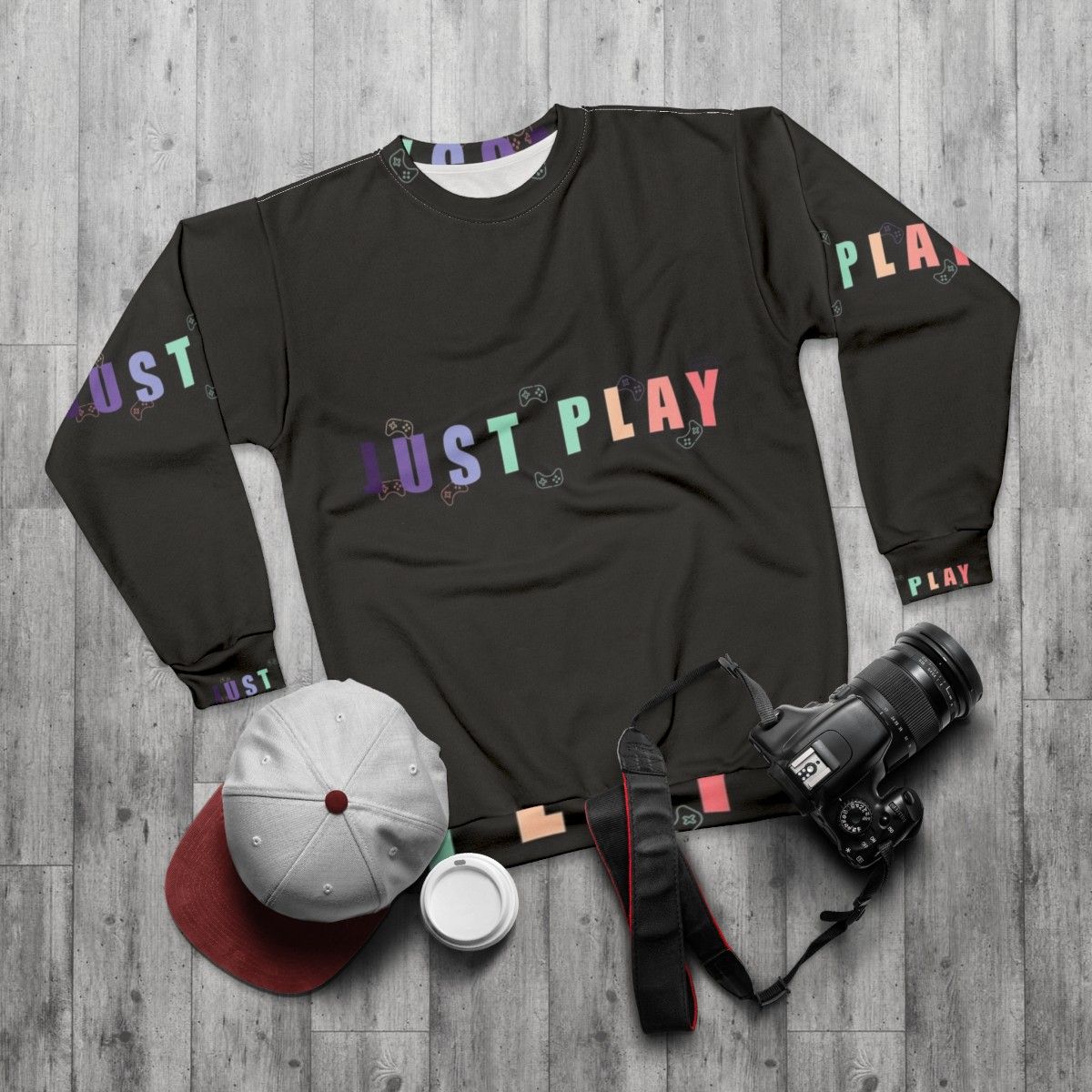 Just Play Sweatshirt - Stylish gaming apparel for passionate gamers - flat lay