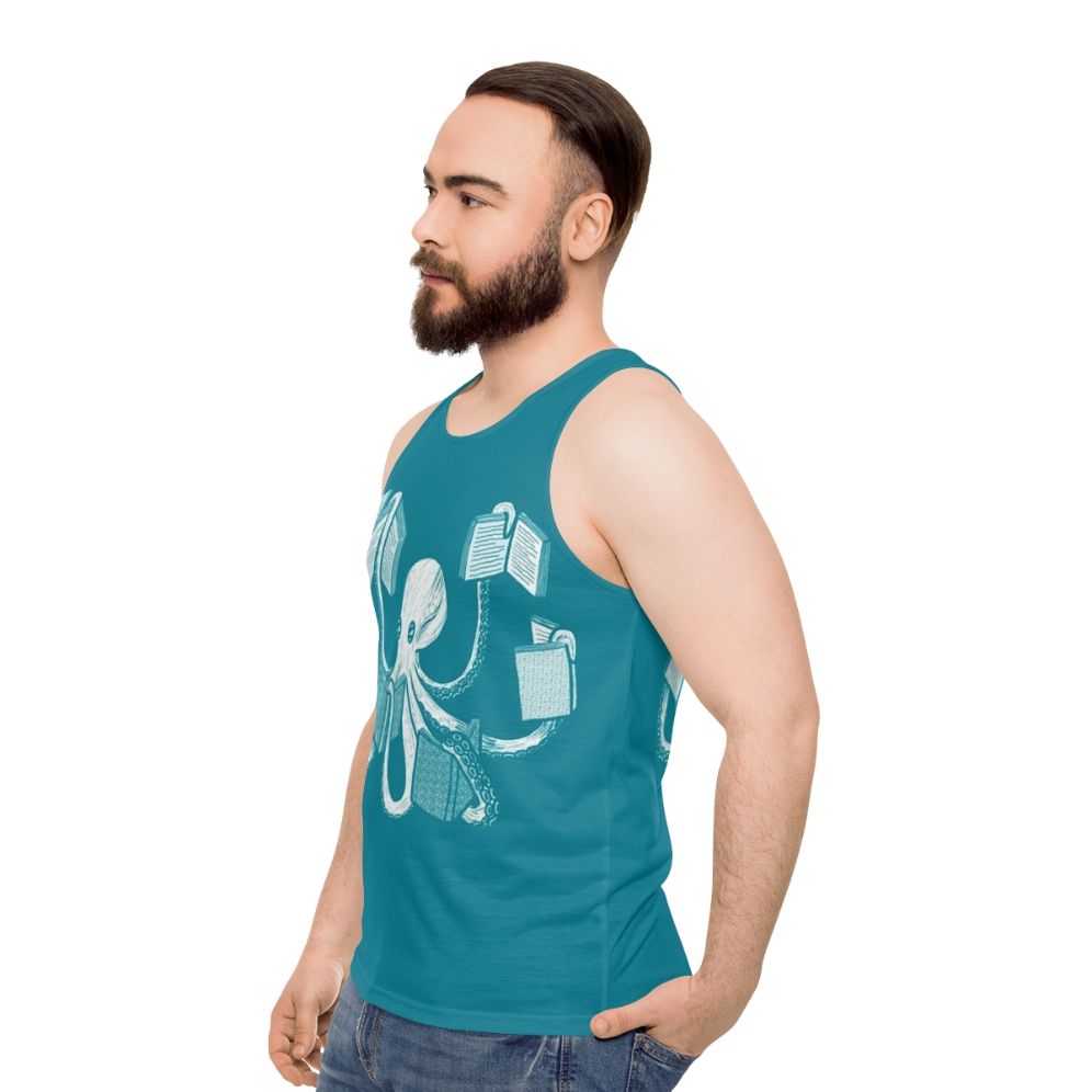 Unisex tank top with octopus and book design - men side