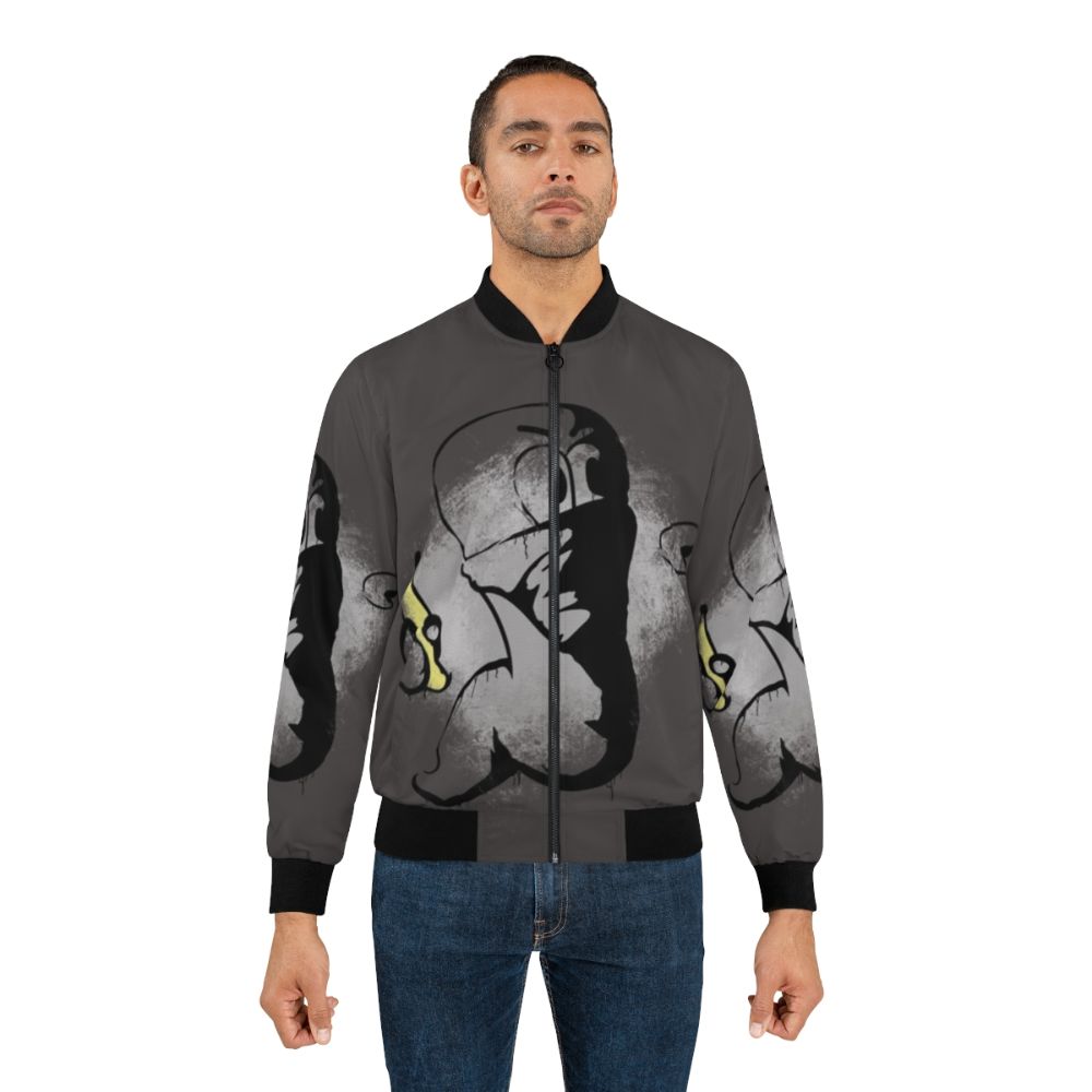 Worms Armageddon Banana Bomb Bomber Jacket with Holy Hand Grenade Design - Lifestyle