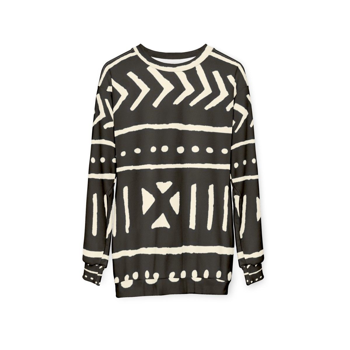 African Mud Cloth Black and White Sweatshirt - hanging