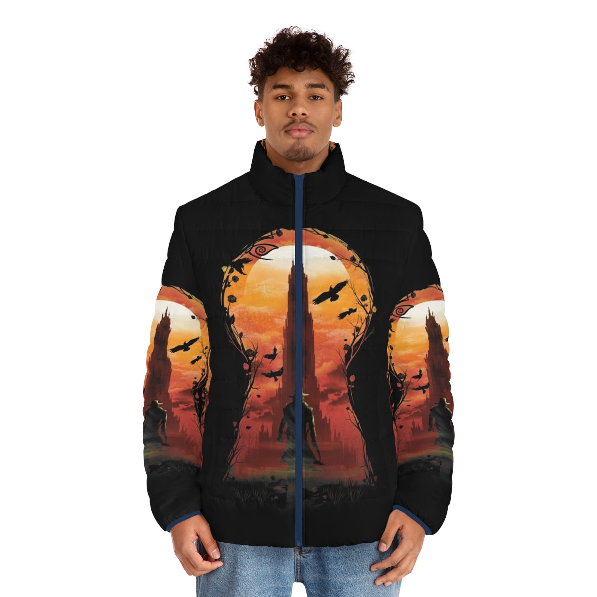 The Dark Tower inspired puffer jacket with focus on 'kyehole' - men front