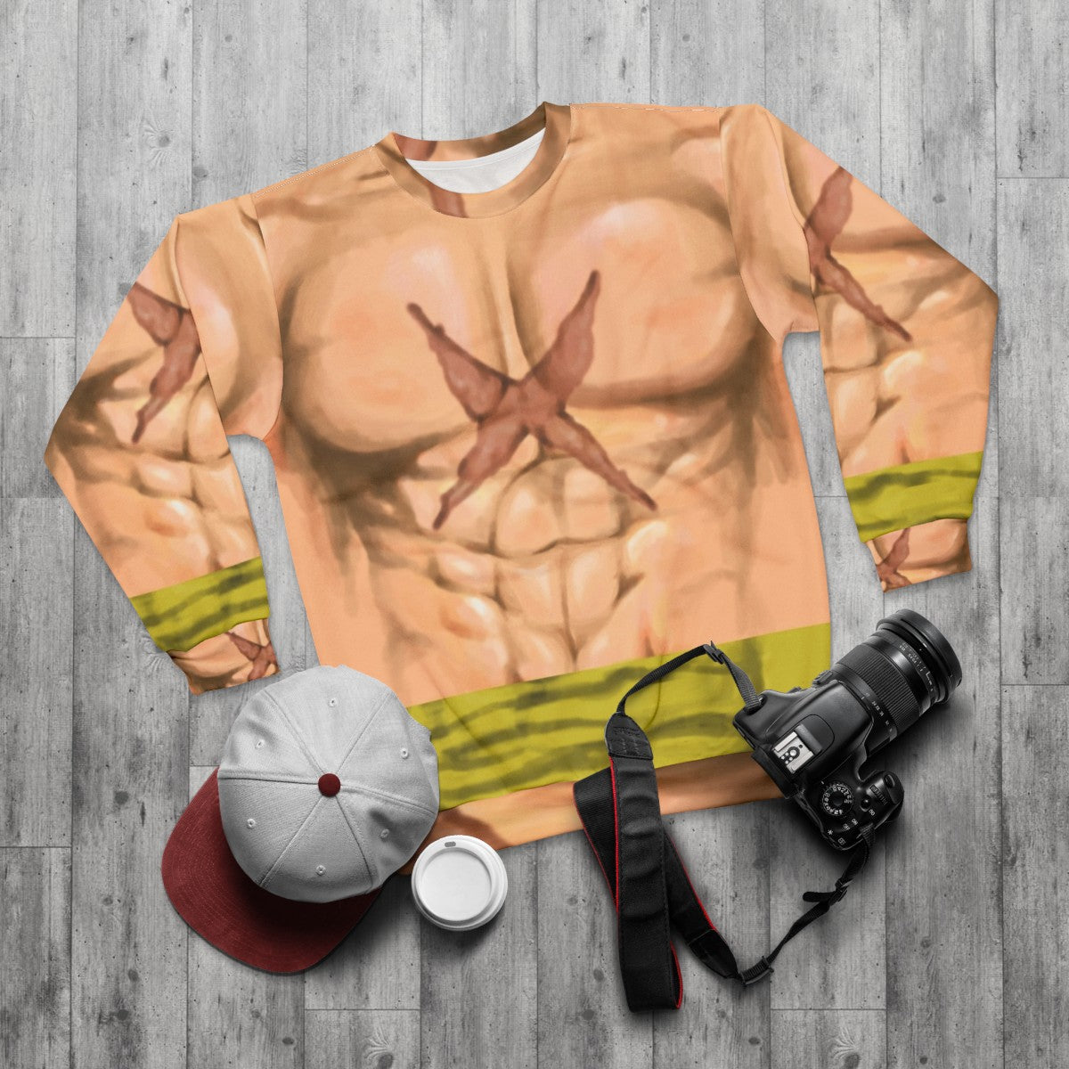 One Piece Luffy inspired sweatshirt with anime graphics - flat lay