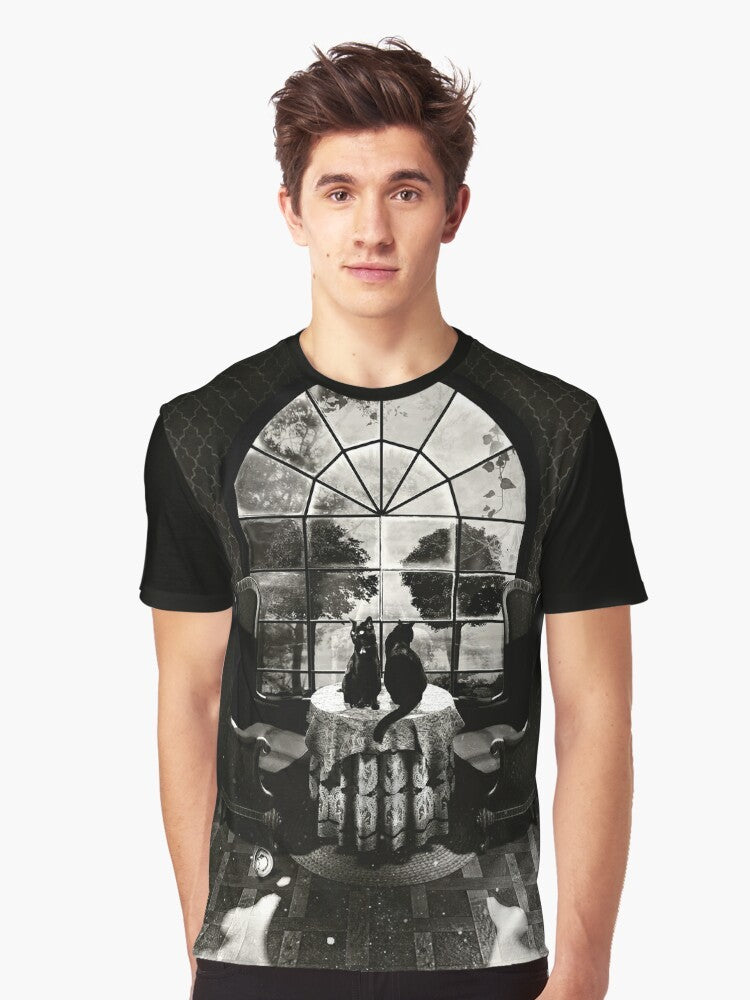 Skull graphic t-shirt with a dark, moody design for fans of horror and gothic style - Men