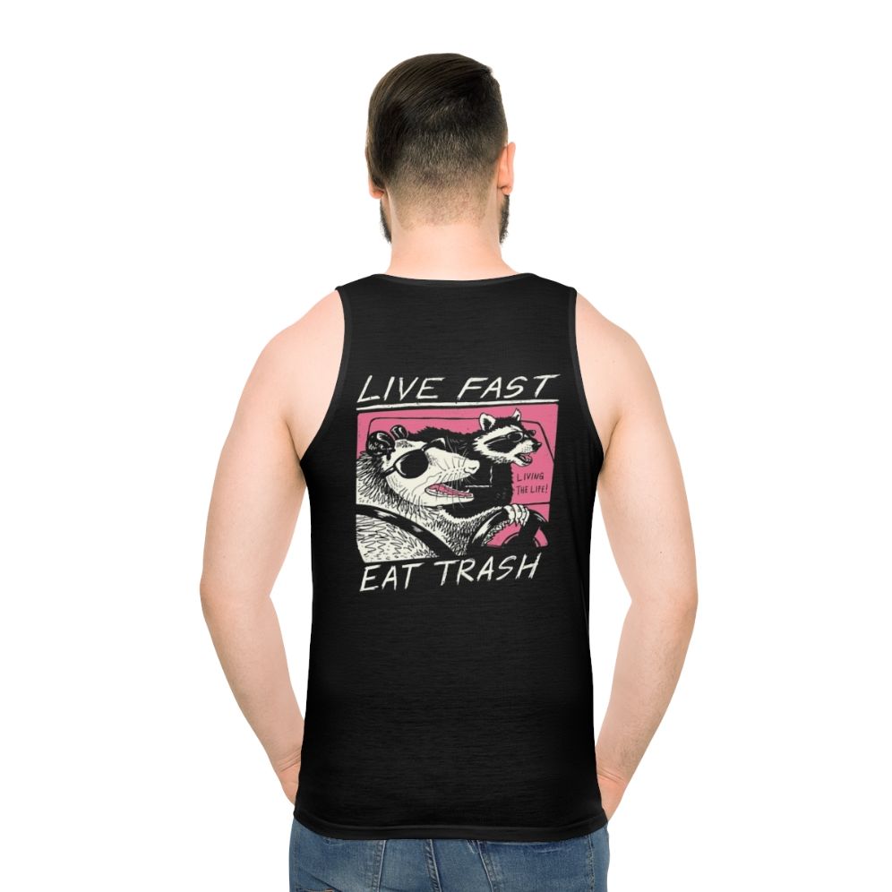 Live Fast Eat Trash Unisex Retro Tank Top - men back