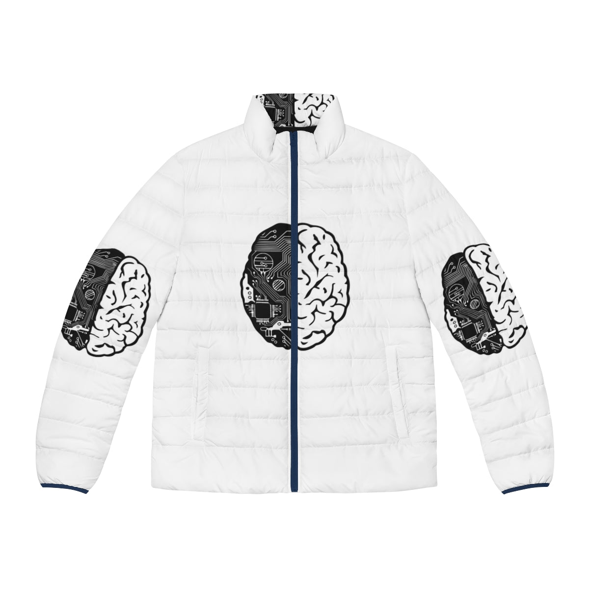 Coding Brain Puffer Jacket with binary code and programming-themed design