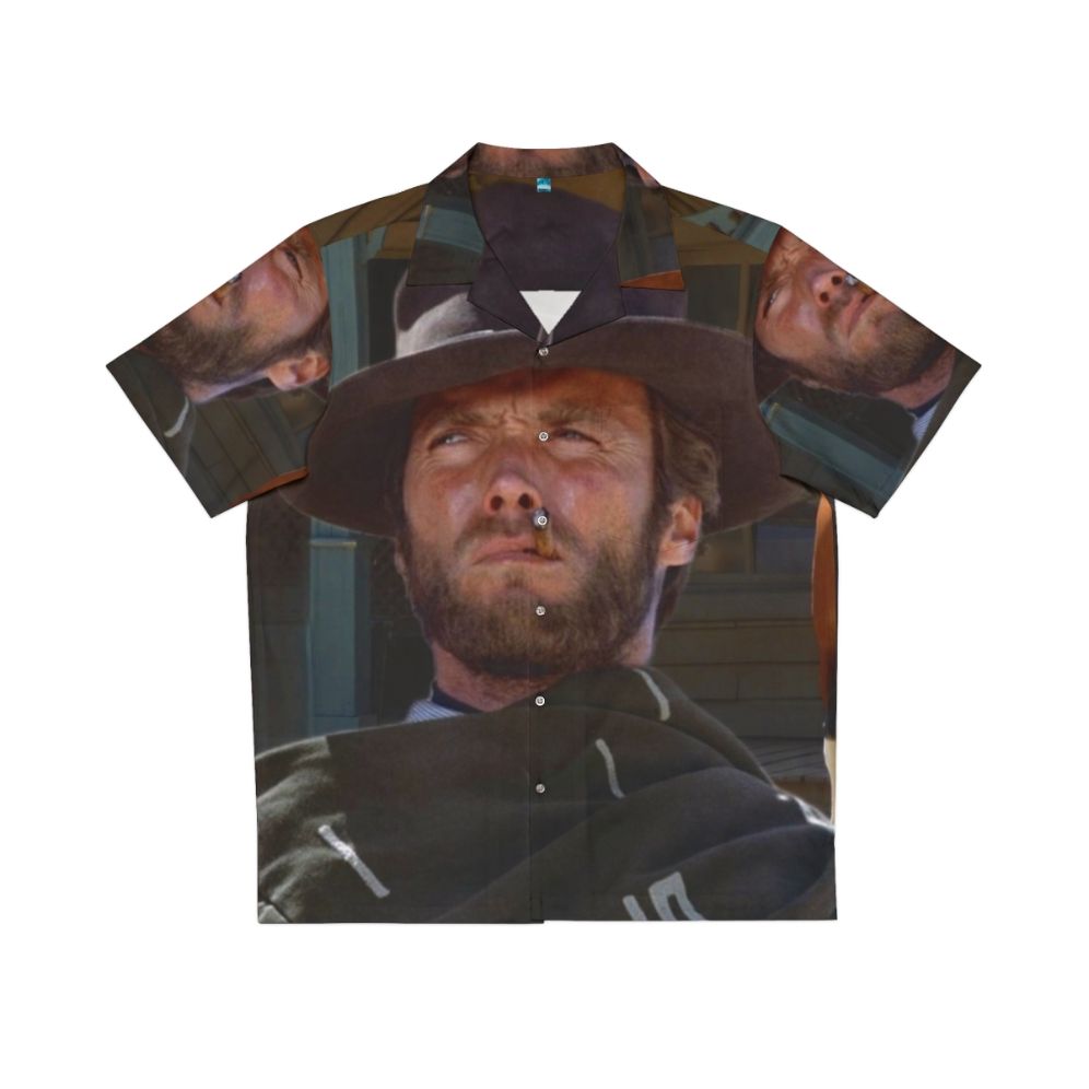 Clint Eastwood-inspired Hawaiian shirt with western and desert motifs