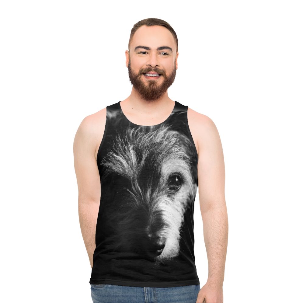 Unisex black and white terrier dog print tank top - men