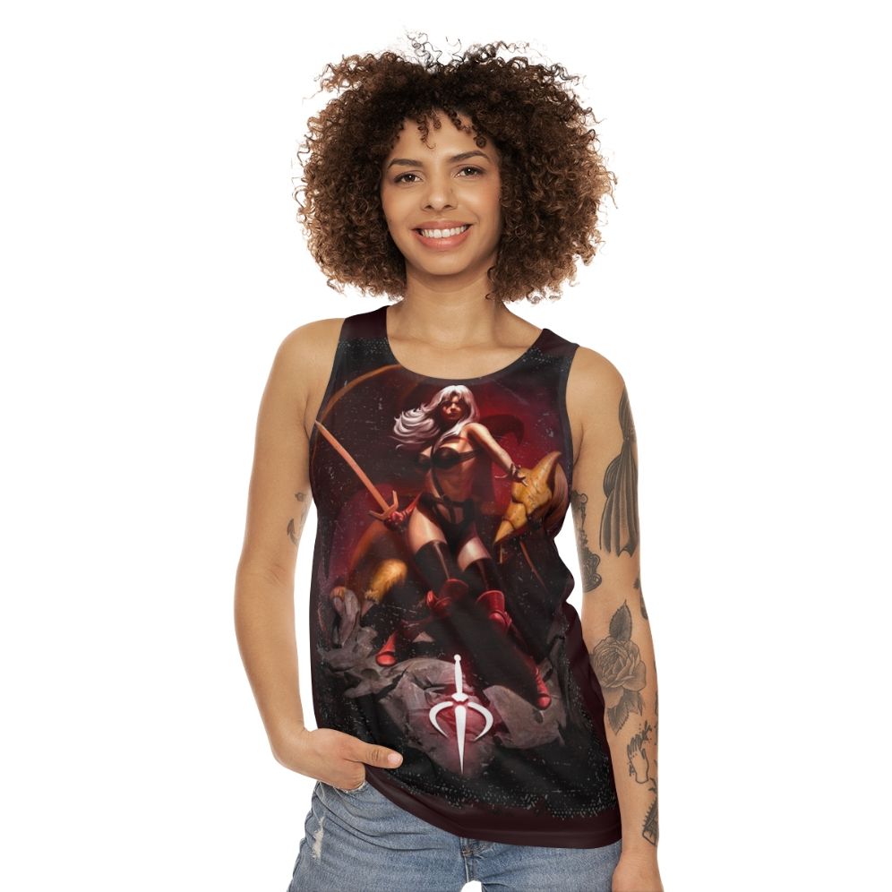 Vintage Taarna Unisex Tank Top with Sci-Fi Fantasy Warrior Sorceress Design - women