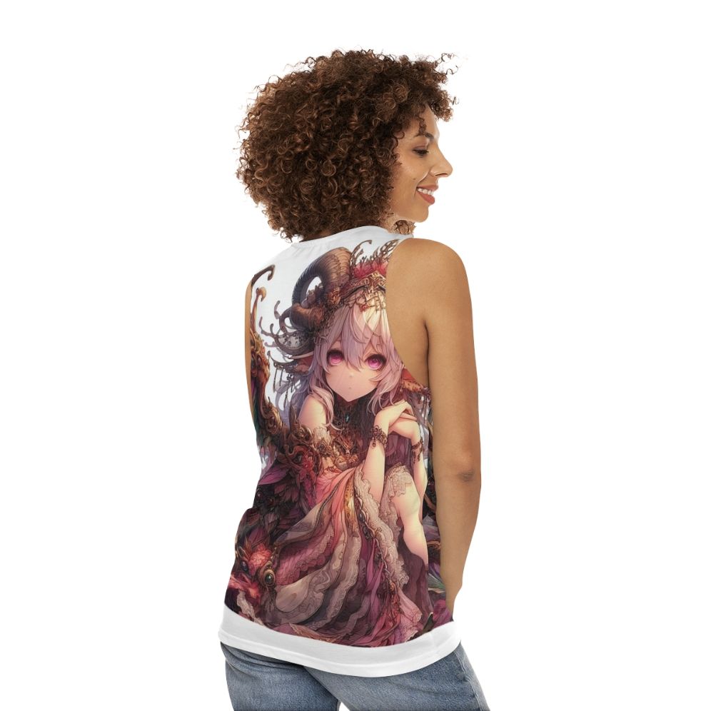 Unisex anime-inspired tank top featuring a beautiful anime girl - women back