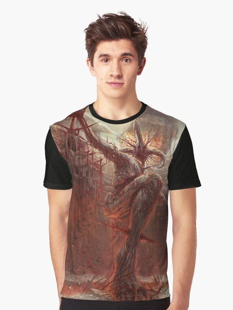 Powerful graphic t-shirt design featuring the God of Pain, with dark and gothic elements. - Men