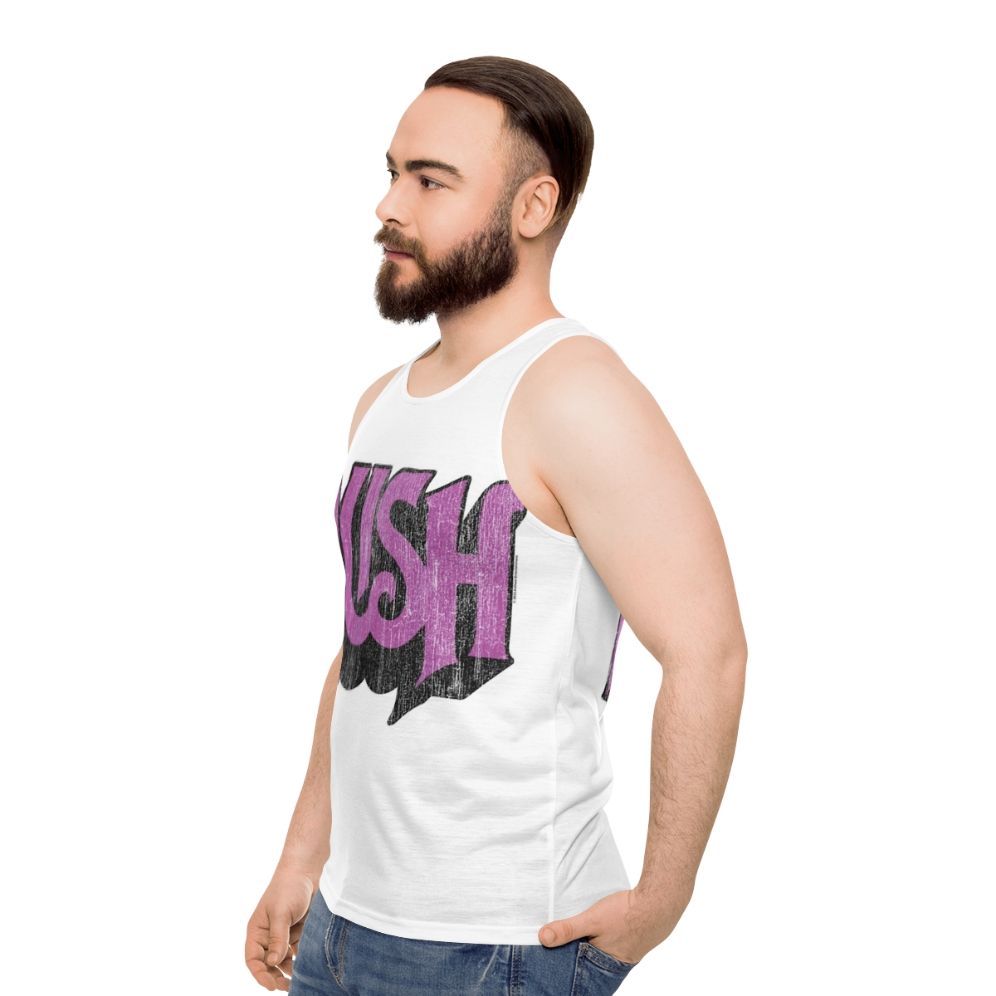 Unisex rush band distressed logo tank top - men side