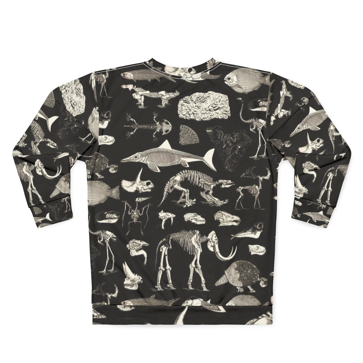 Paleontology Illustration Sweatshirt featuring fossils, dinosaurs, and skeletons - Back