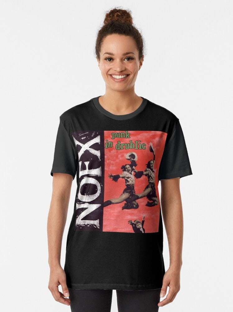 NOFX "Punk in Drublic" graphic t-shirt featuring the iconic punk band's logo and album artwork - Women