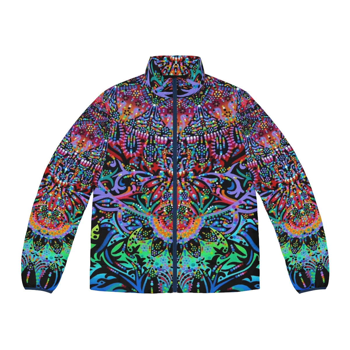 Mandala puffer jacket in vibrant colors