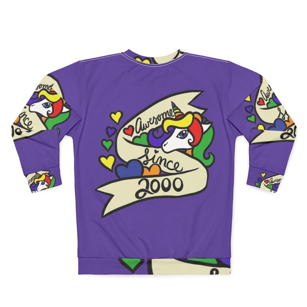 Awesome Since 2000 Unisex Sweatshirt with Unicorn and Legendary Animals Design - Back