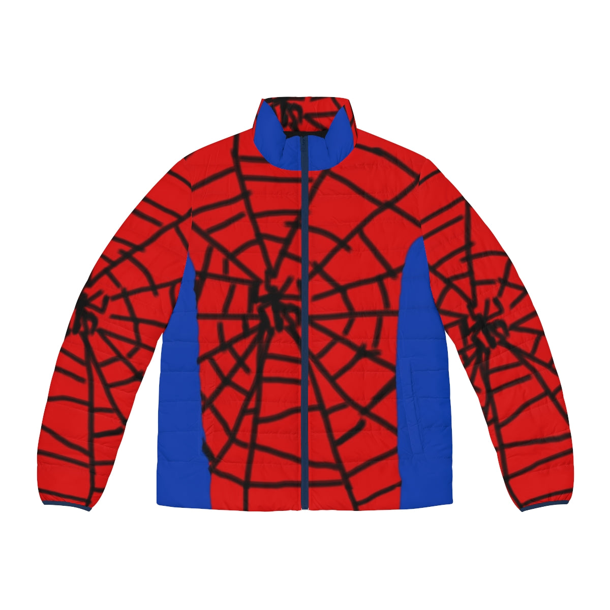 Spiderman superhero puffer jacket with web graphic design