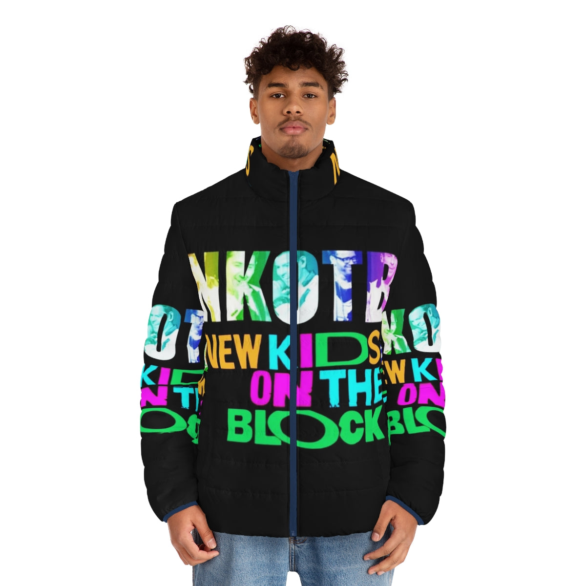 Retro NKOTB puffer jacket for music fans - men front