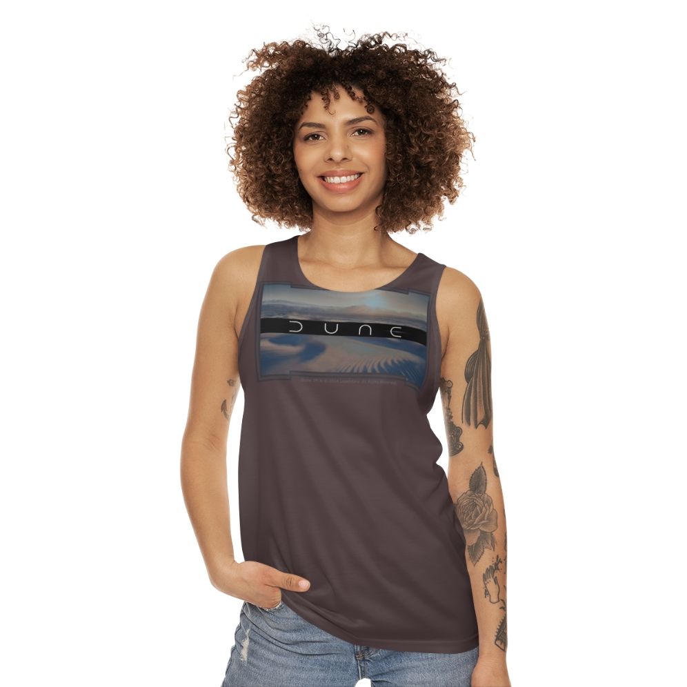 Dune inspired unisex tank top with Arrakis desert design - women