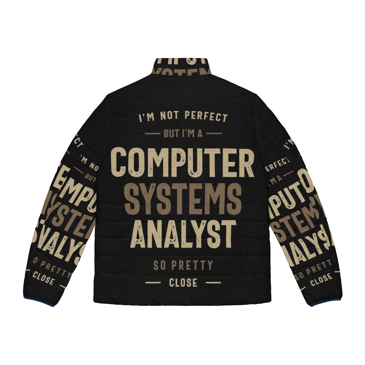 Computer Systems Analyst wearing a puffer jacket with a technology-inspired design - Back